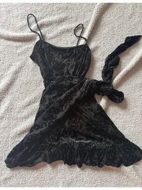 Free people Black Velvet Burnout Slip Dress with Tie Waist